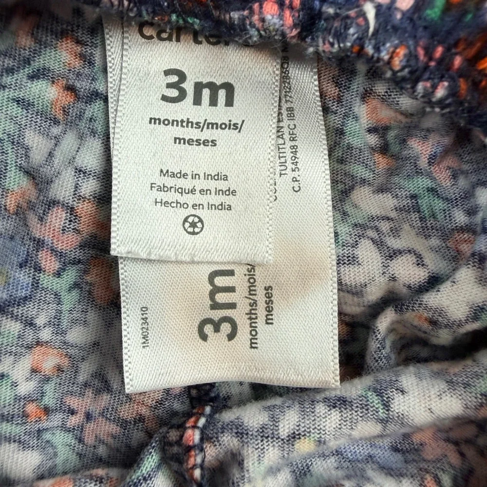 Carter's Floral Pants Kids 3M Navy Blue Pink Orange Cotton Bow‎ Leggings